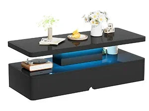 Double-Layer Design for Living Room Green Coffee Table Modern Stylish Coffee Table With 16 Colors LED Lights Black Furniture