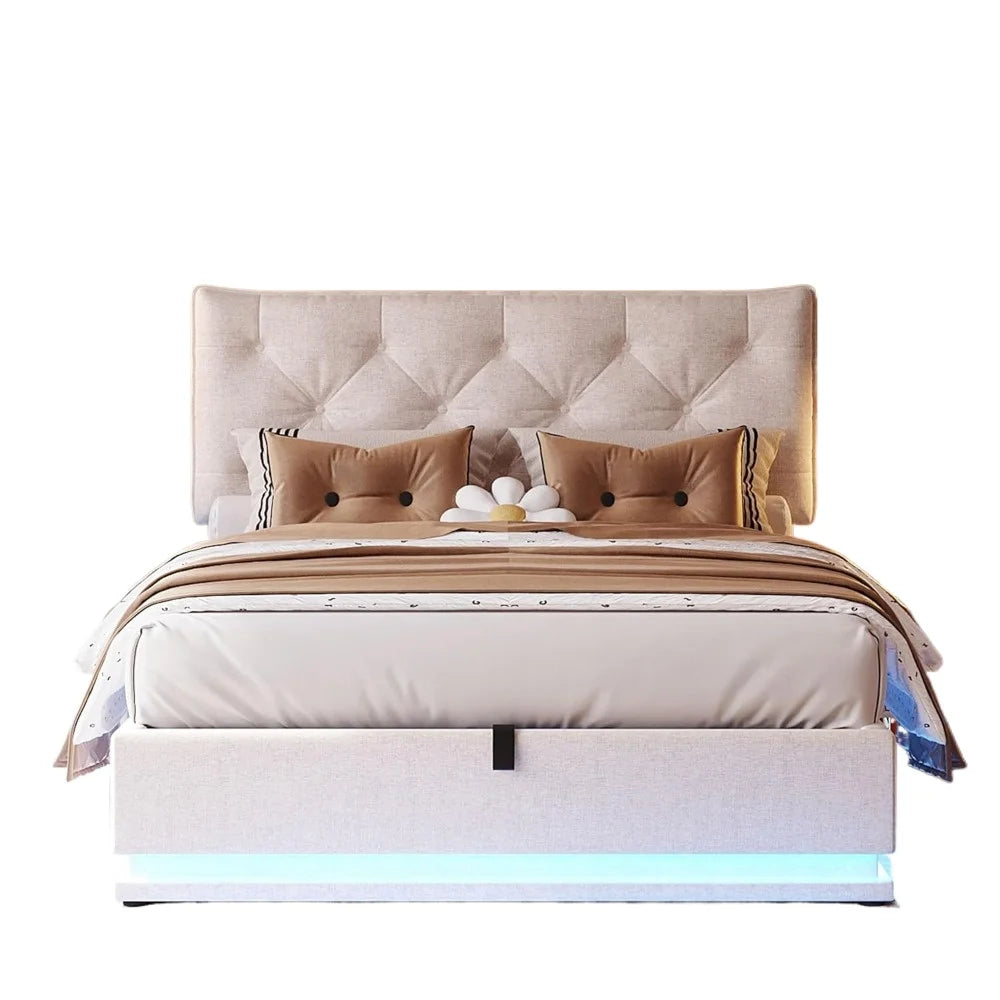 bed, Full Size Upholstered Bed with Hydraulic Storage System and LED Light, Modern Platform Bed with Button78.7"L x 65W x 45.3"H