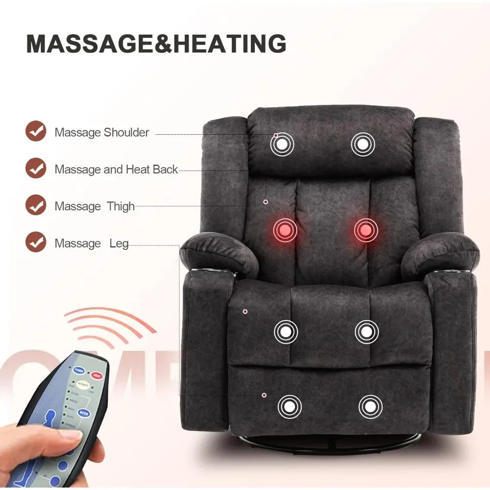 Recliner Chair Massage Rocker with Heated 360 Degree Swivel Lazy Boy Recliner Single Sofa Seat with Cup Holders for Living Room