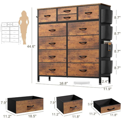 Dresser for Bedroom with 12 Drawers Chest of Drawers with Side Pockets and Hooks PU Fabric Dresser Drawers for Hallway, Entryway