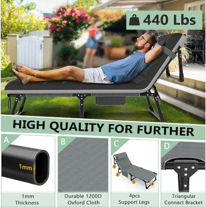 3 in 1 Folding Camping Cot Bed, 5 Positions Adjustable Patio Chaise Lounge Chair, Portable Sleeping Cots for Adults with