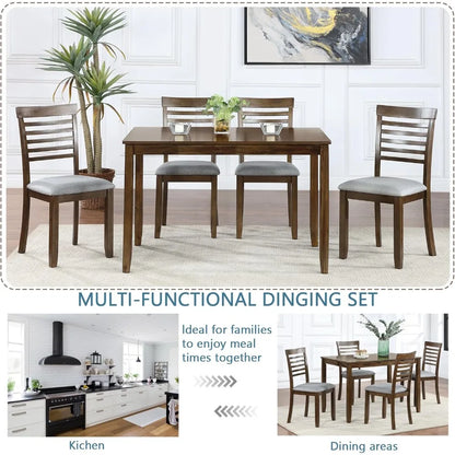 Dining Table, 5-Piece, Rectangular Dining Table and 4 Upholstered Chairs, Dining Table Set for 4, Dinings Tables and Chairs Set