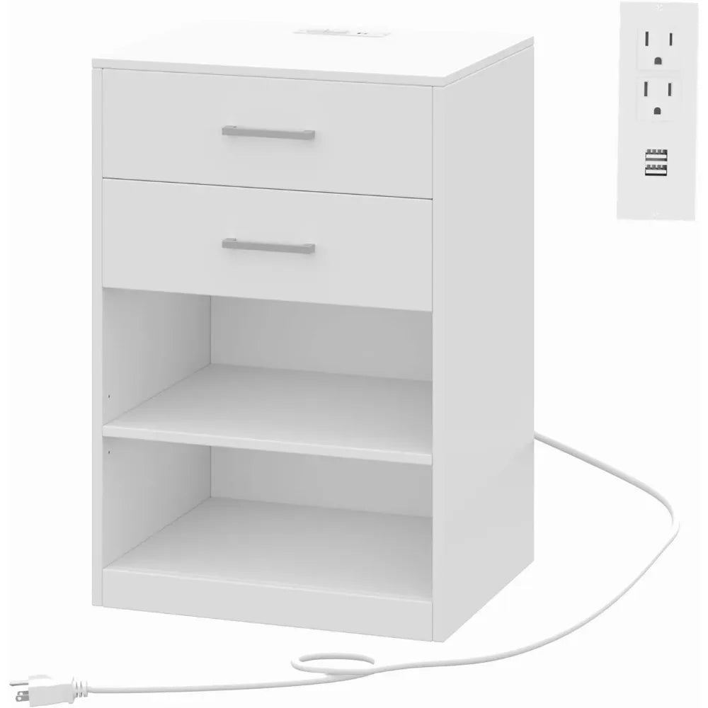 Table de chevet Table de chevet avec 2 prises secteur et 2 ports USB Casier de rangement Table de nuit avec station de charge Meubles de chambre