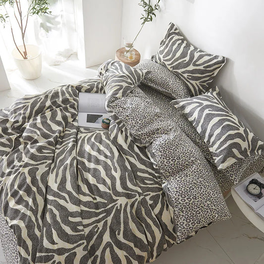 Leopard Black White Print Duvet Cove Set with Pillow Case for Twin Full Queen and King Size Home Living Bedding Sets No Sheet