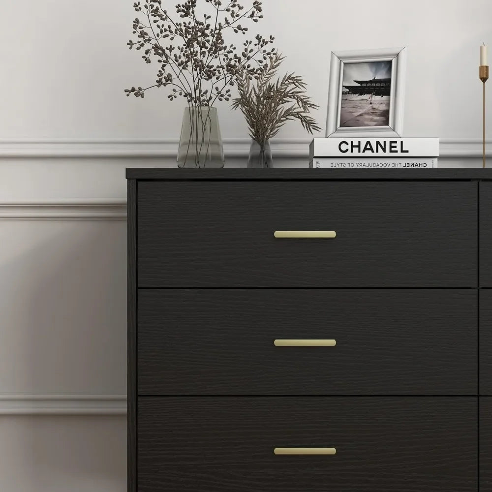 Dresser, Modern 6-drawer Wooden Side Chest of Drawers, Wide Drawers and Storage with Metal Gold Handles,Dressers