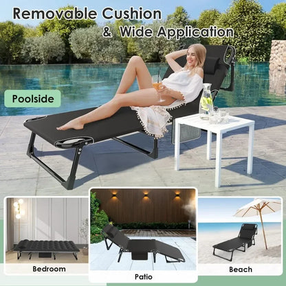 Lit de camping pliable 3 en 1, chaise longue de patio réglable sur 5 positions, lits de couchage portables pour adultes avec