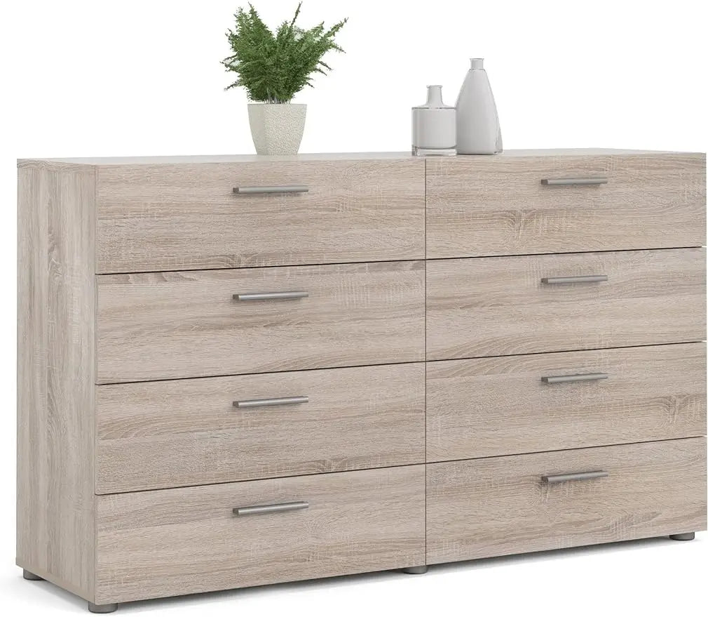 Commode double et à 8 tiroirs, commode autoportante, pour chambre à coucher, 16 po P x 55 po L x 32 po H, grain de bois noir / truffe