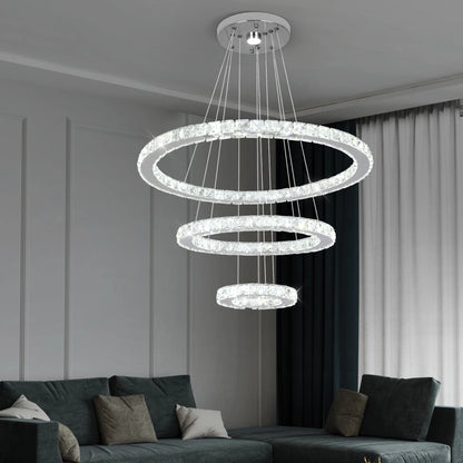 Luxury Crystal Led Chandelier Lamp Home Luminaire Rings Adjustable Pendant Light Fixture With Remote Control Bedroom Living Room