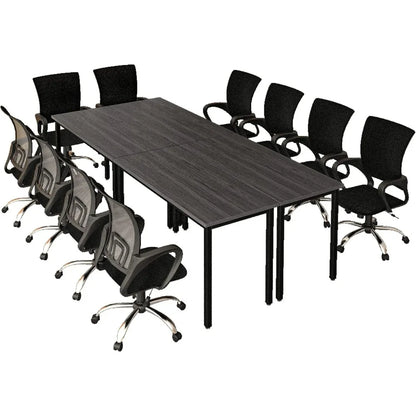 Conference Table Chairs,  Set 8FT Tables & 10pcs Chairs Set for Conference Room Meeting Room Office, Black