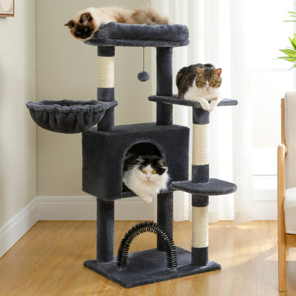 Arbre à chat de luxe pour animaux de compagnie, meuble de condo, tour à chat multicouche avec échelle, poteau à gratter en sisal naturel, jouet d'escalade et de saut