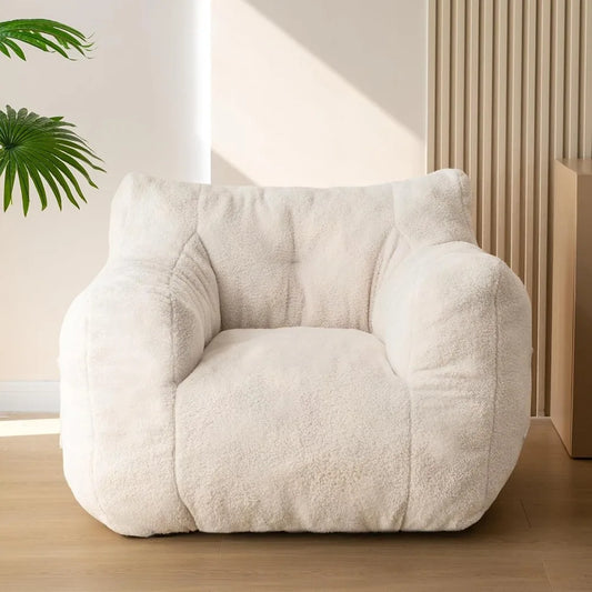 Sherpa Bean Bag Chair, Boucle Tufted Bean Bag Couch, Living Room Chair for Adults Kids, Teddy Lazy Sofa Accent Chair with Pocket