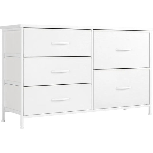 White Dresser for Bedroom with 5 Drawers, Small Dresser for Kids' Bedroom, Closet, Wide Chest of Drawers