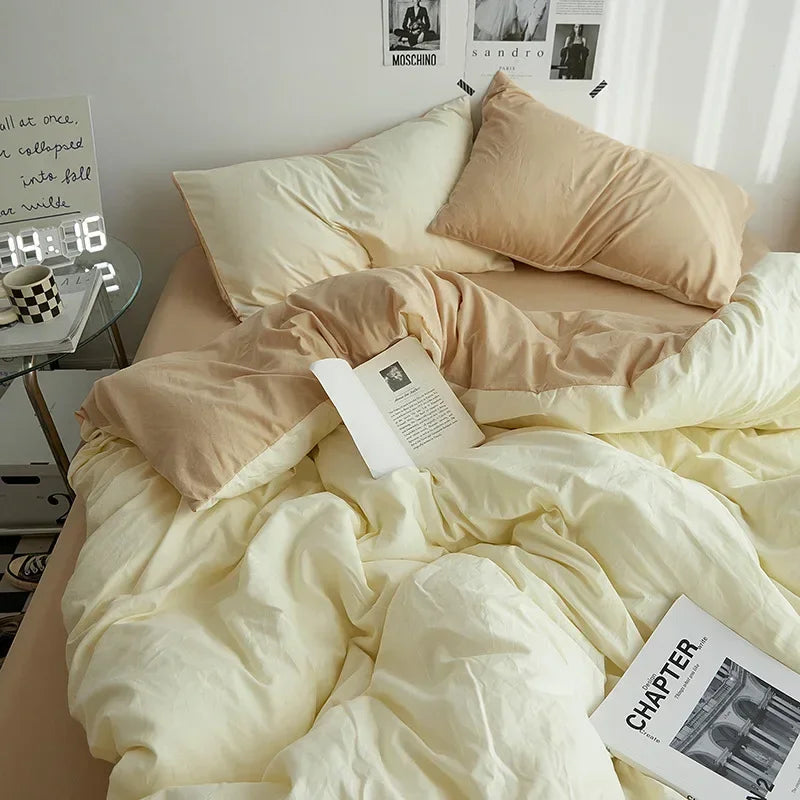 Cotton Comforter Bedding Sets Ins Style Simple Solid Color Cotton Bed Sheet Set Hot Sale Duvet Cover Bed Cover Set