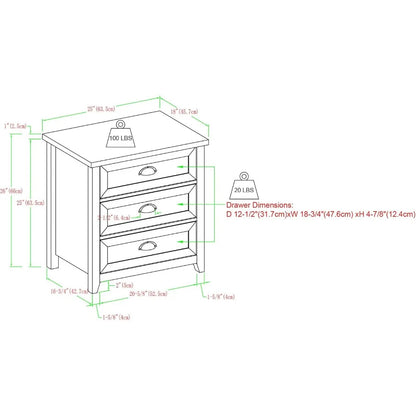 2-Piece Nightstand, Modern Farmhouse 3 Drawer Framed Nightstand with Half-Moon Handles, White Oak End Table for Bedroom