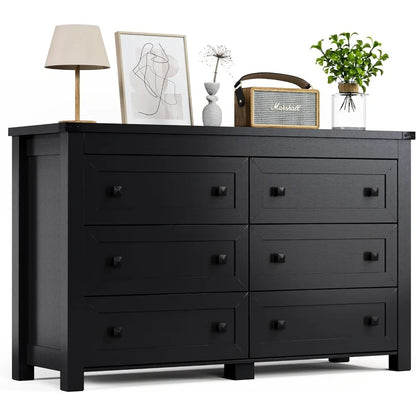 Commode noire pour chambre à coucher avec 6 tiroirs, commode moderne, commodes en bois, meubles de chambre à coucher