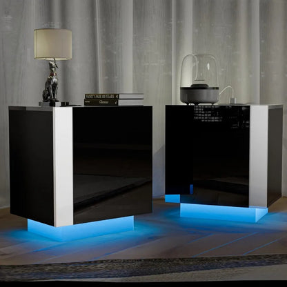 Tables de chevet, table de chevet haute brillance avec station de charge et armoire de rangement à lumières LED, armoire de rangement pour table de chevet pour chambre à coucher