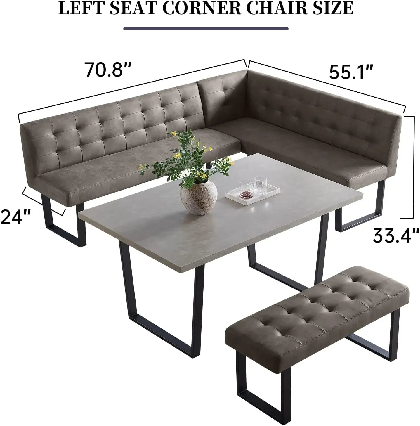 Ensemble de table à manger avec banc, table de cuisine moderne 3 pièces avec banc d'angle à siège droit et banc pour meubles de salle à manger familiale