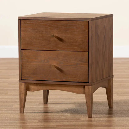 Nightstand, Landis Ash Walnut Finished Wood Beside Table with 2 Drawers, Nightstand