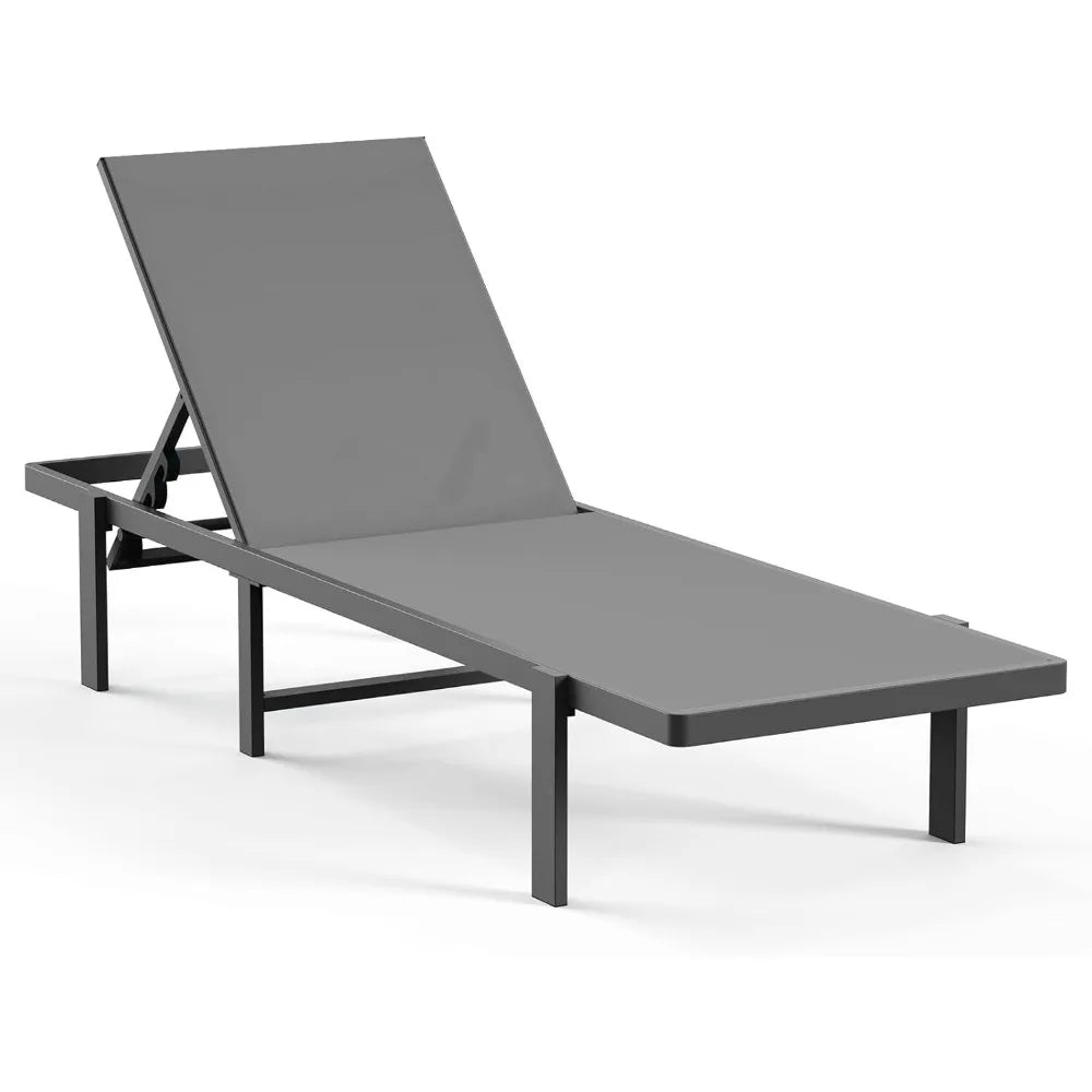 Outdoor Aluminum Lounger with Adjustable 5 Positions Lounging & Full Flat Tanning Chair for Patio, Pool, Grey Patio Lounge Chair