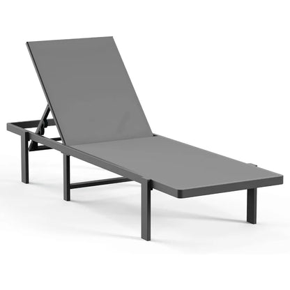 Outdoor Aluminum Lounger with Adjustable 5 Positions Lounging & Full Flat Tanning Chair for Patio, Pool, Grey Patio Lounge Chair