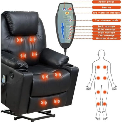 Electric Power Lift Chair Recliner Sofa for Elderly Massage Chair, Adjustable Furniture with Vibration Massage and Lumbar Heated