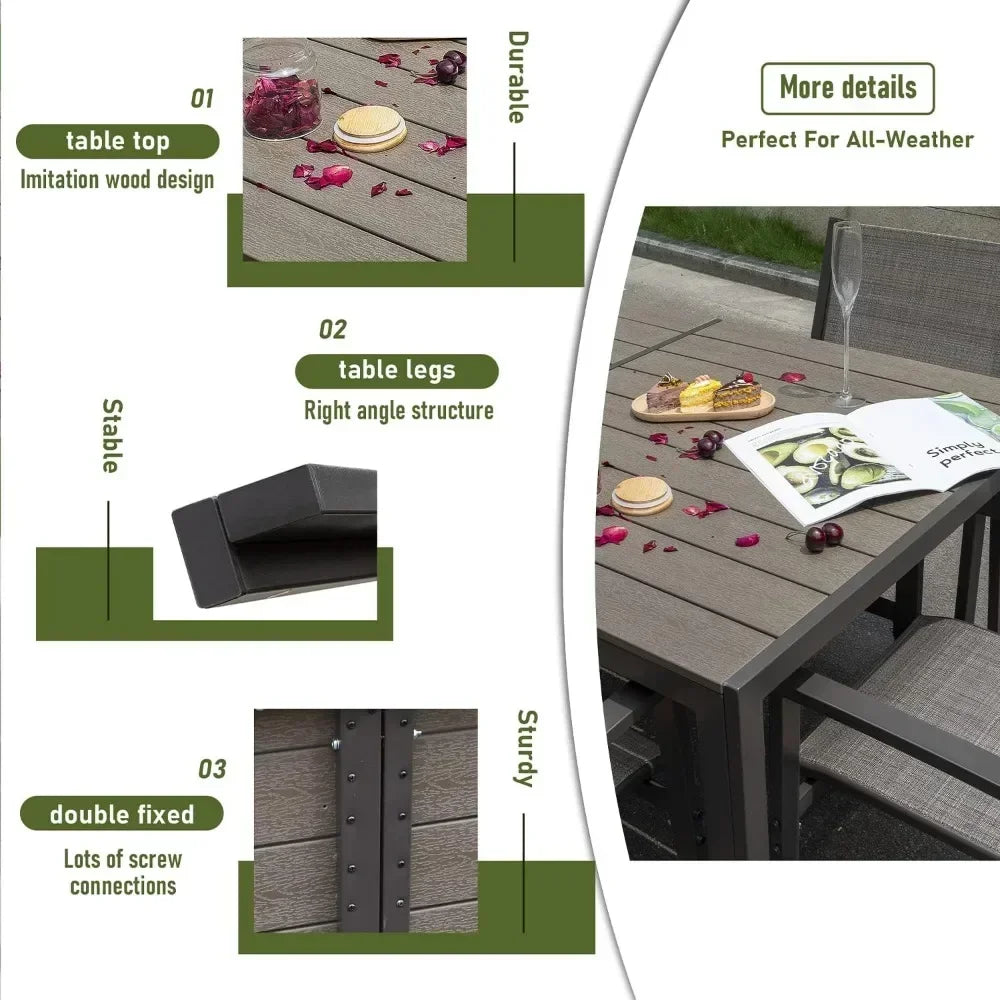 7 Piece Patio Dining Set Outdoor Furniture Set with Weather Resistant Table and 6 Stackable Textilene Chairs for Garden, Yard