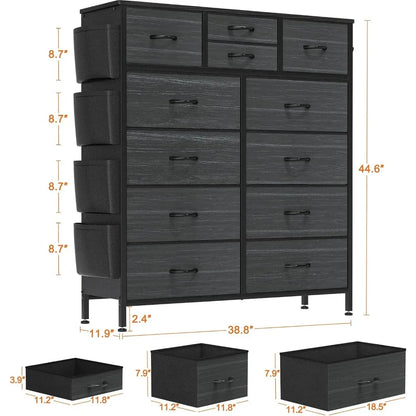 Dresser for Bedroom with 12 Drawers Chest of Drawers with Side Pockets and Hooks PU Fabric Dresser Drawers for Hallway, Entryway