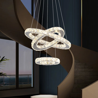 Luxury K9 Crystal Chandelier Pendant Lighting Fixtures Modern Ring Hanging Lamps Dining Room Hotel Home Appliance Decora Lights