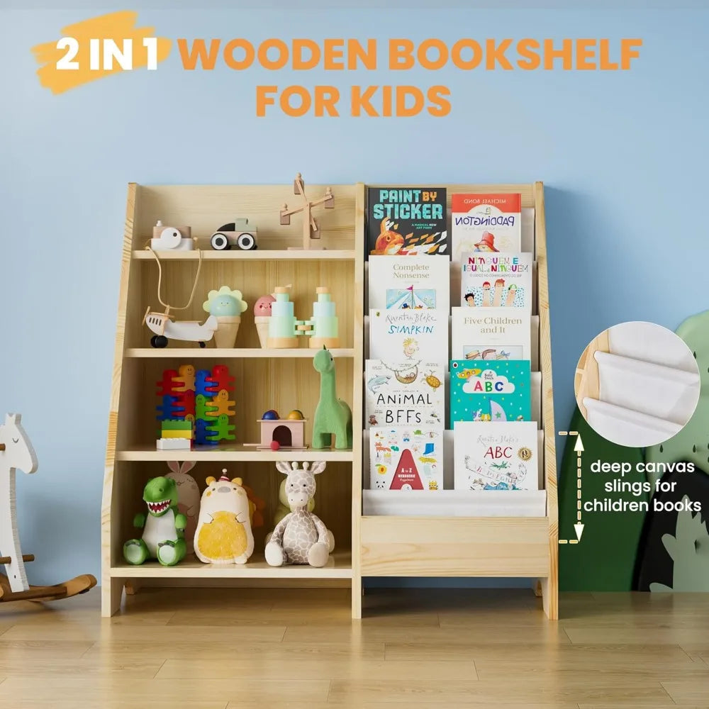 Bibliothèque pour enfants, bibliothèque en bois massif, organisateur de rangement pour enfants, bibliothèque à 4 niveaux, bibliothèque à 5 niveaux pour tout-petits