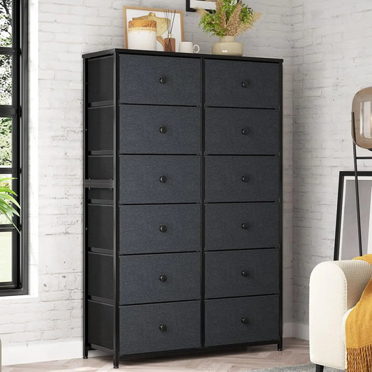 Drawer Dresser, Tall Dressers for Bedroom with Wooden Top and Metal Frame, Dresser & Chest for Bedroom, Closet Living Room