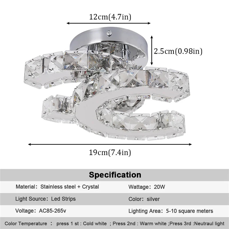 Plafonnier de chambre simple en cristal à LED, éclairage adapté au vestiaire, au couloir, au porche, lampe suspendue interchangeable