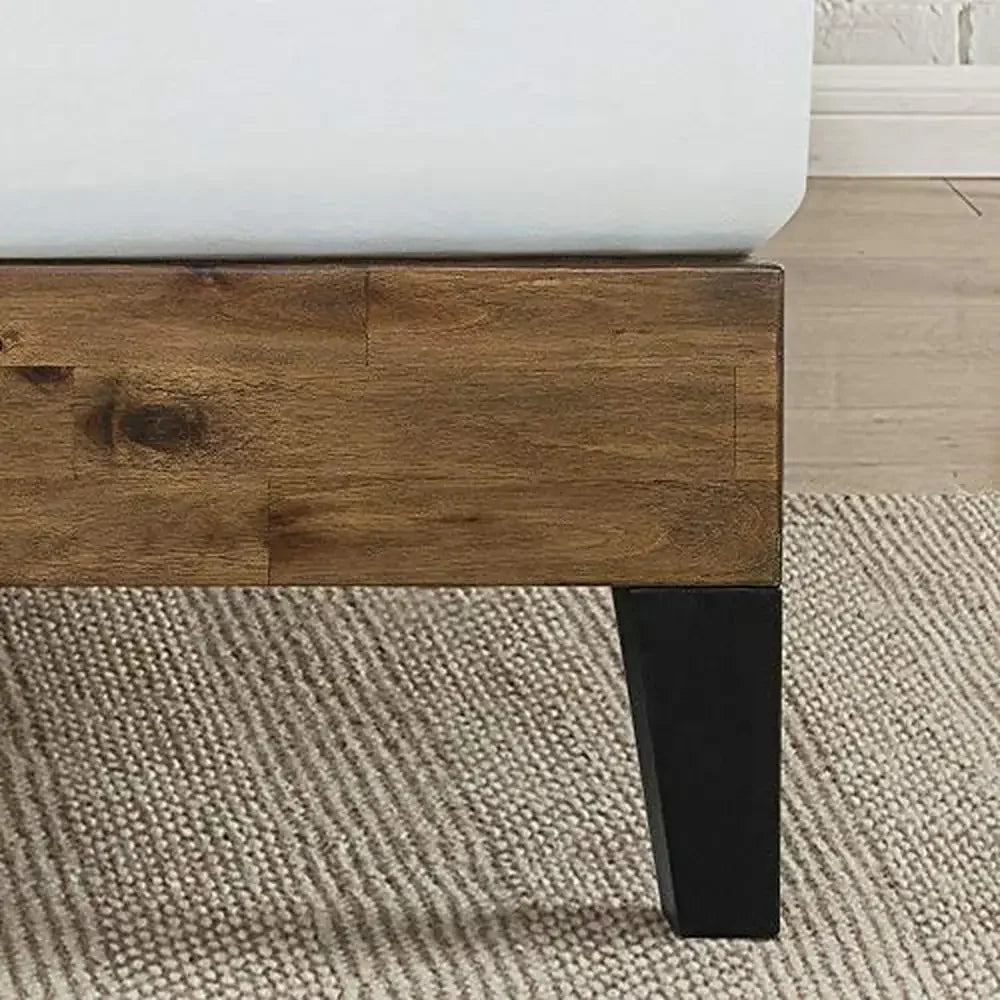 Marco de cama Queen de madera simple, construcción robusta, color marrón, fácil montaje, soporte de acero resistente, estilo universal