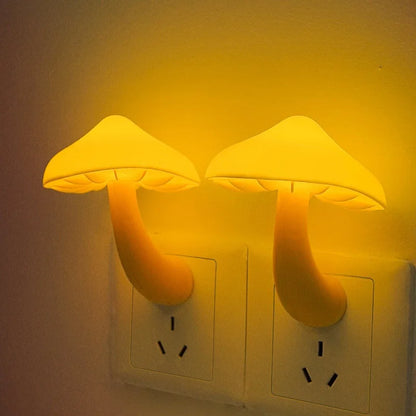 EU US Plug LED Night Light Mushroom Wall Socket Lights Lamp for Bedroom Home Decoration Light-controlled Sensor lamp