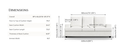 89" Sofa Couch with Extra Deep 3 Seats Memory Foam Couches for Living Room Washable Removable Chenille Cover Cozy Lounge Sofa