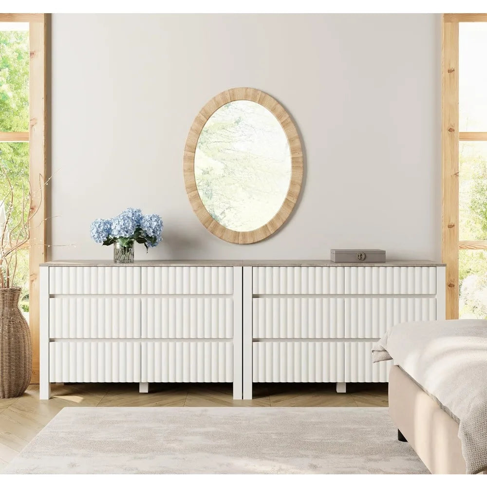 Dresser for Bedroom, 94 Inches Modern Dresser for Bedroom with 12 Drawers, Farmhouse Wide Wood Chest of Drawers, White