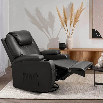 Fauteuil à bascule inclinable avec massage et chaleur pour personnes âgées, canapé à bascule pivotant à 360 ° en cuir réglable pour le salon