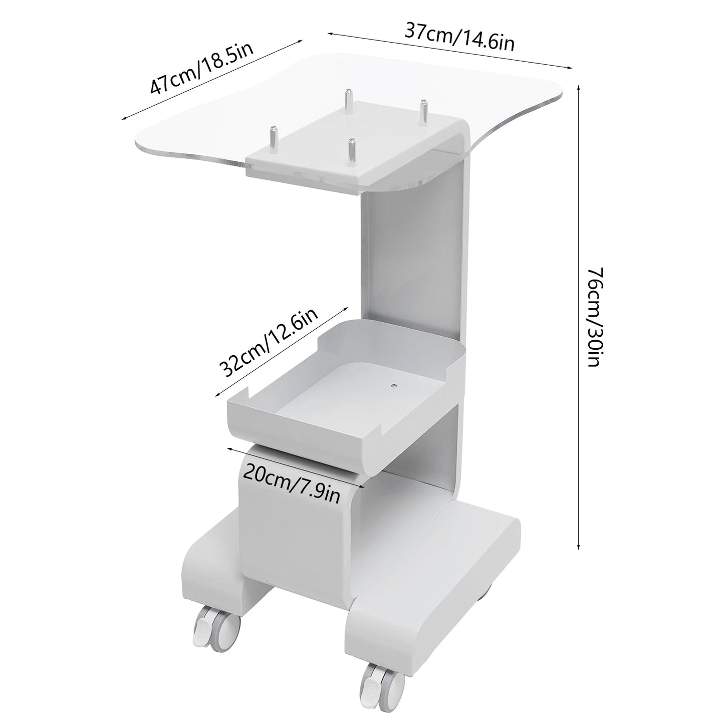 2 Tiers Salon SPA Rolling Trolley Hairdressing Acrylic Cart Beauty Machine Storage Stand Holder