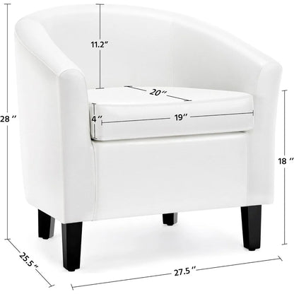 Fauteuil d'appoint en similicuir, fauteuil tonneau moderne et confortable, fauteuil club avec pieds rembourrés doux et solides pour salon, chambre à coucher