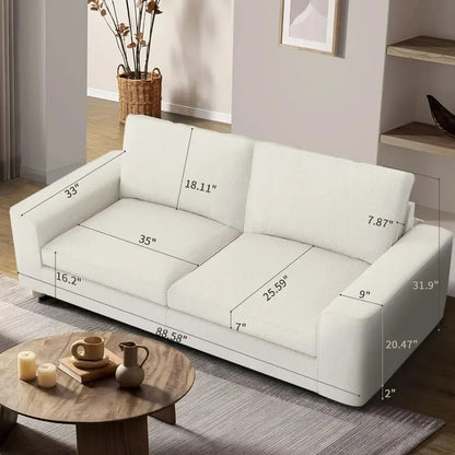 Modern Sofas for Living Room Plush Chenille Loveseat Sofas & Couches with Square Wide Armrest and Removable Sofa Cushion