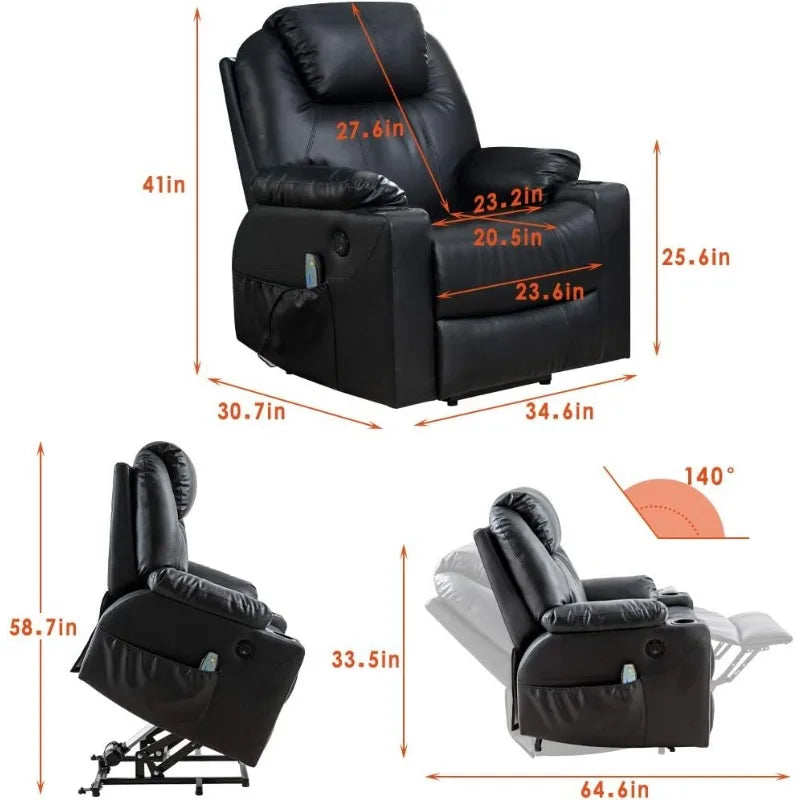 Electric Power Lift Chair Recliner Sofa for Elderly Massage Chair, Adjustable Furniture with Vibration Massage and Lumbar Heated