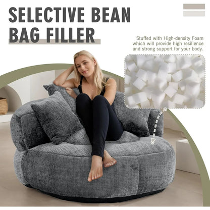 Bean Bag Chair Sofa with Pillows, Beanbag Lazy Chair for Living Room, Stuffed Round Sofa Chair Fluffy Sofa Bed, with Arms