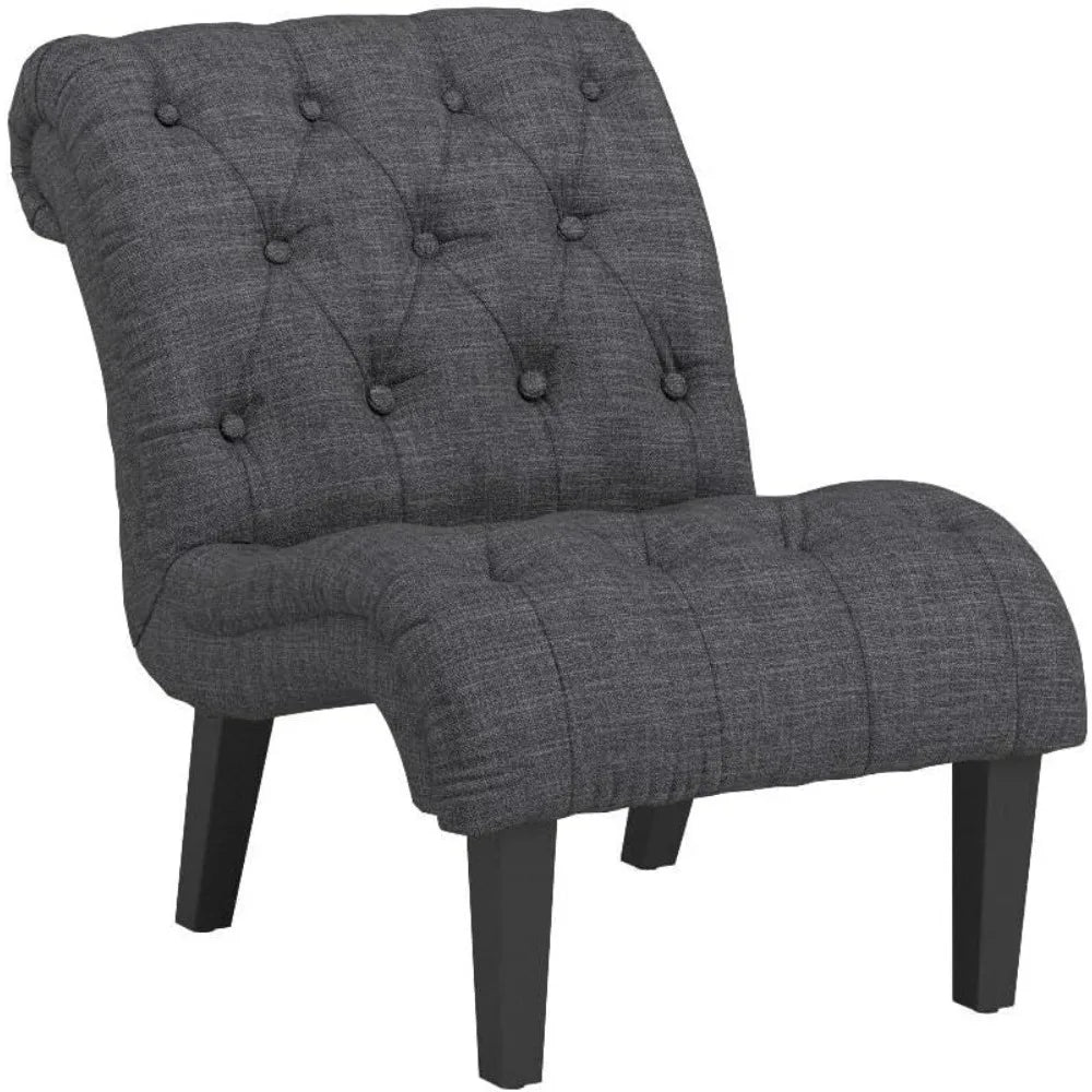 Chaise d'appoint rembourrée pour chambre à coucher, salon, chaise longue, chaise pantoufles sans accoudoirs avec pieds en bois, tissu gris