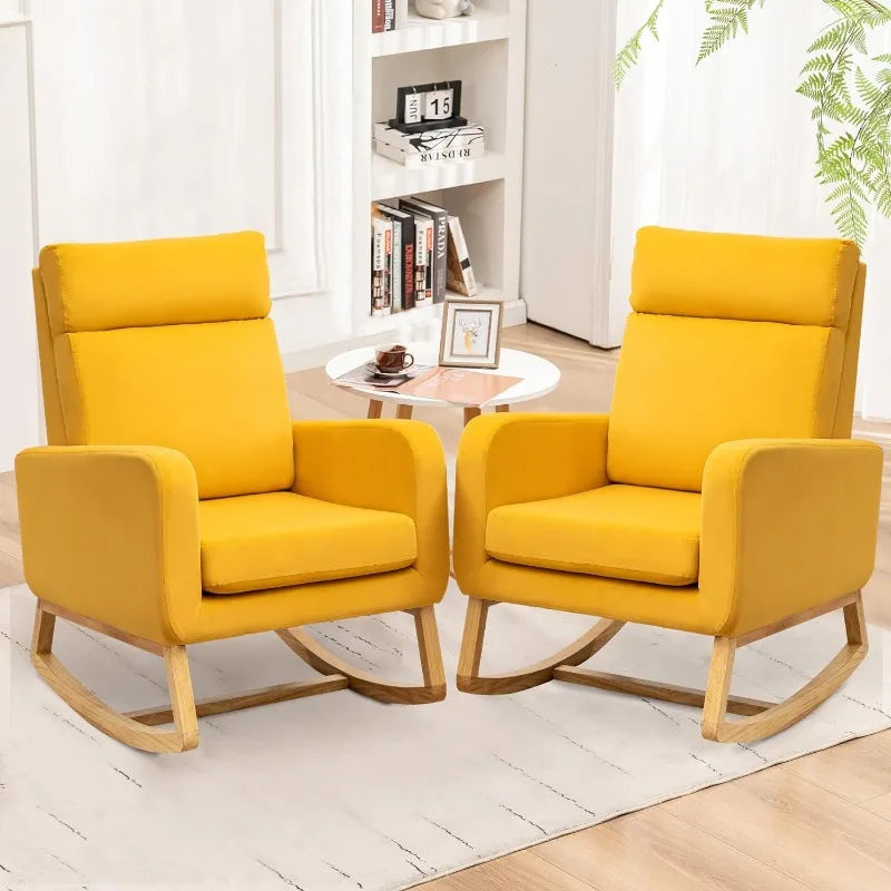 Rocking Chair Nursery - Glider Modern Accent Chairs Upholstered Linen Rocker Padded Armchair for Indoor Living Room Bedroom