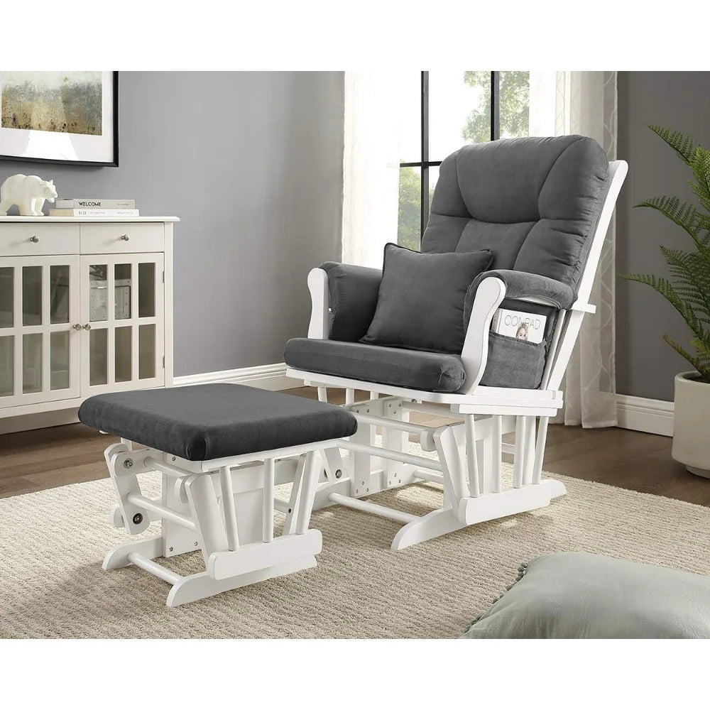 Angel Line Monterey Glider & Ottoman, Grey Finish - Grey Cushion