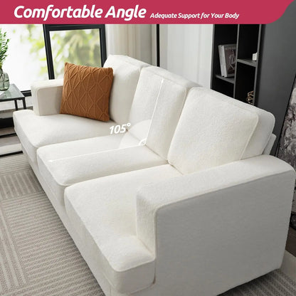 Boucle Comfy Couch, Couches for Living Room, Sleeper Sofa with Extra Deep Seats, Modern Sofa, Teddy Velvet, Oyster White