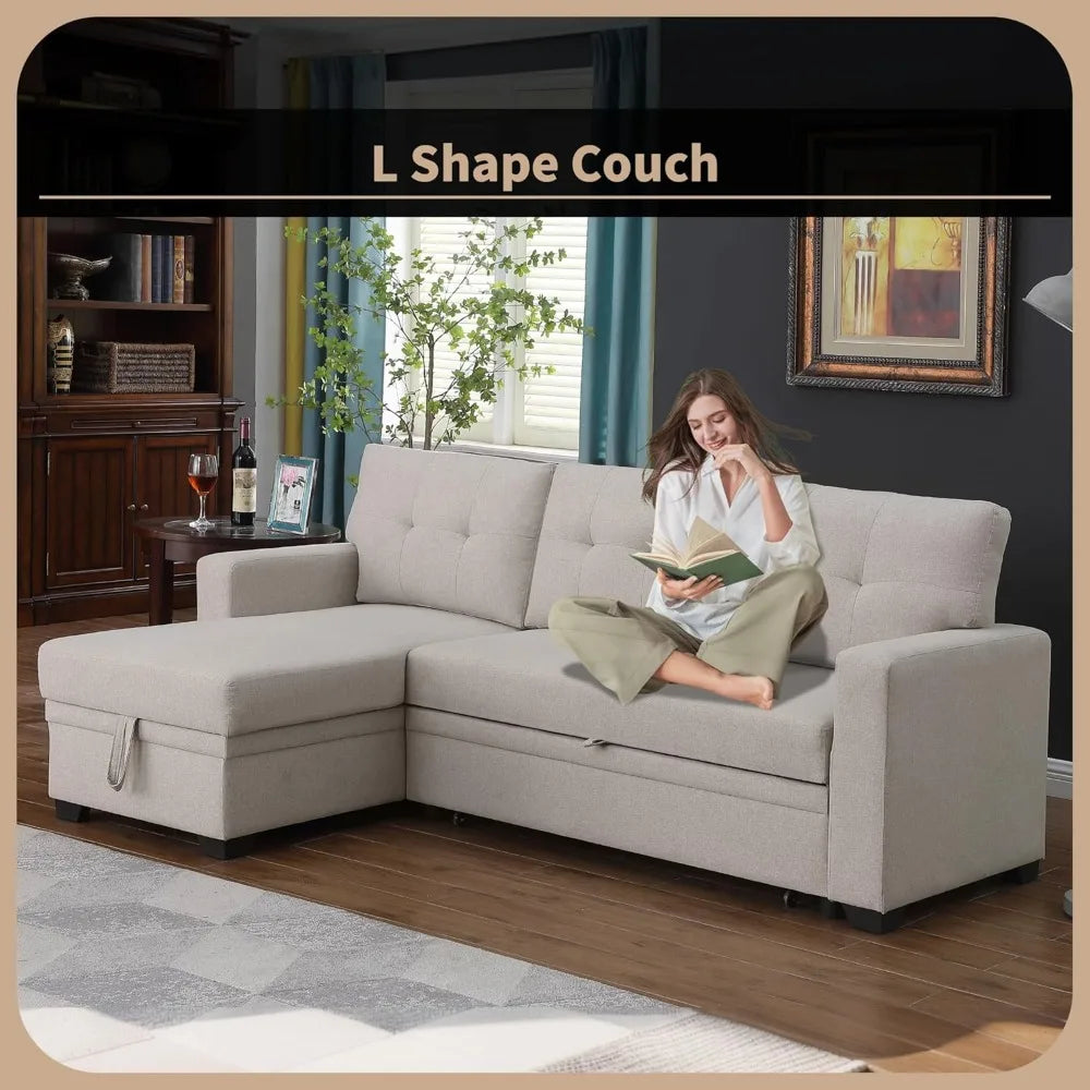 Sofa Bed, Wood Bedframe, for Living Room Bedroom Office, Pull Out Modular Sofa Bed Convertible Living Room Furniture