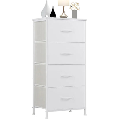 Dresser for Bedroom, Storage Drawers, Skinny Fabric Storage Tower with 4 Drawers, Tower Organizer Unit, Chest of Closet