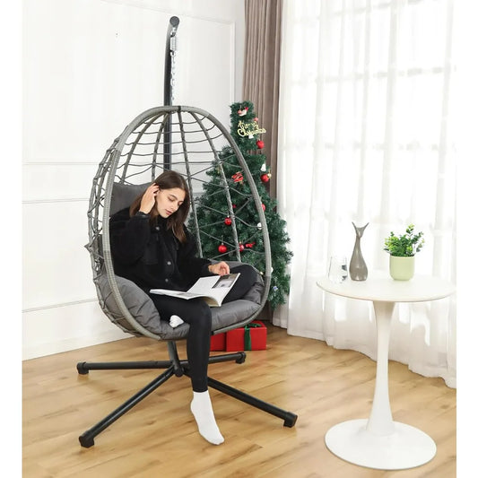 Egg Chair with Stand, Hammock Hanging Chair Nest Basket & Washable Cushions UV Resistant Removable,350LBS Capacity Egg Chair