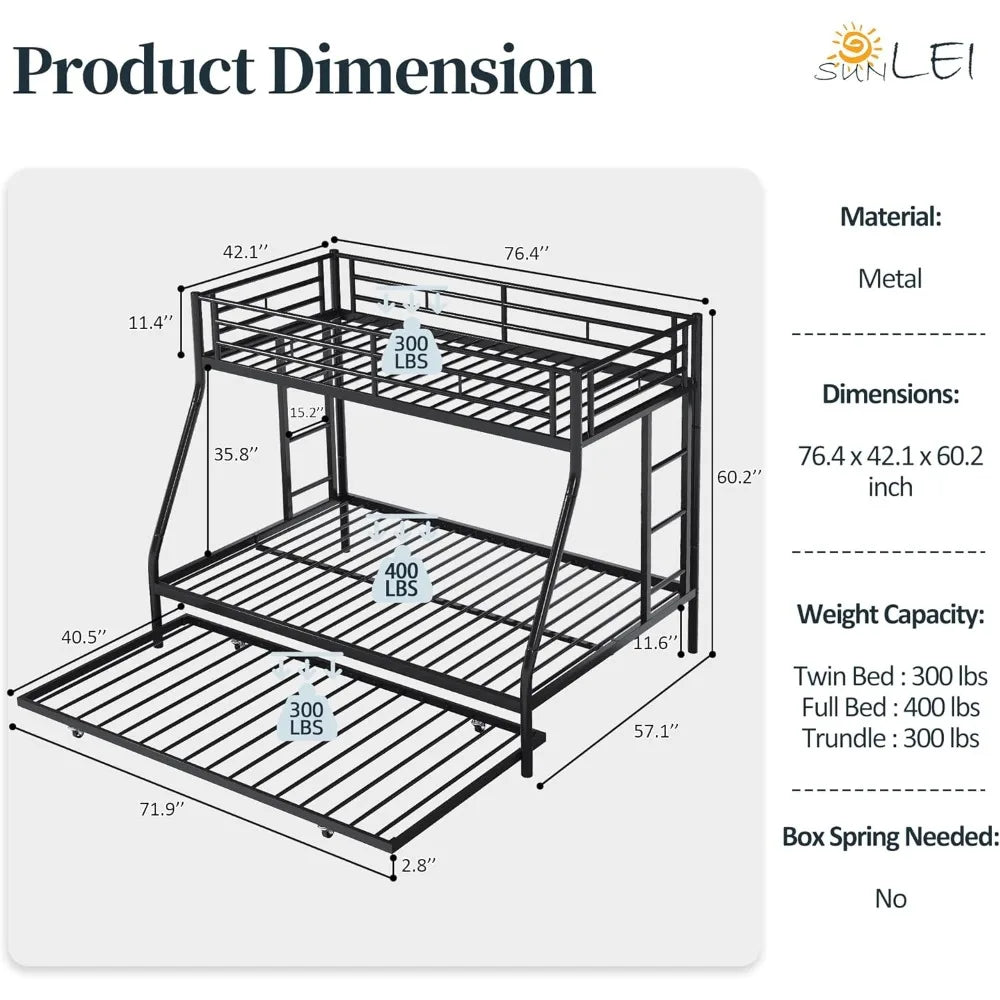 Lit superposé en métal pour une personne sur un lit double, lit mezzanine avec 2 échelles sécurisées, lit gigogne pour une personne avec lit de repos, cadre de lit peu encombrant avec sécurité