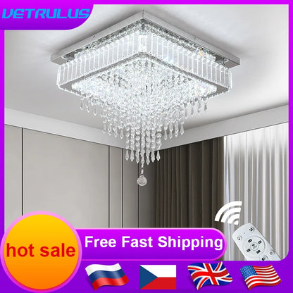 Modern Luxury Crystal Led Pendant Light Rain Drop Chandelier Ceiling Lamp Dining Living Room Nordic Decor Indoor Hanging Fixture